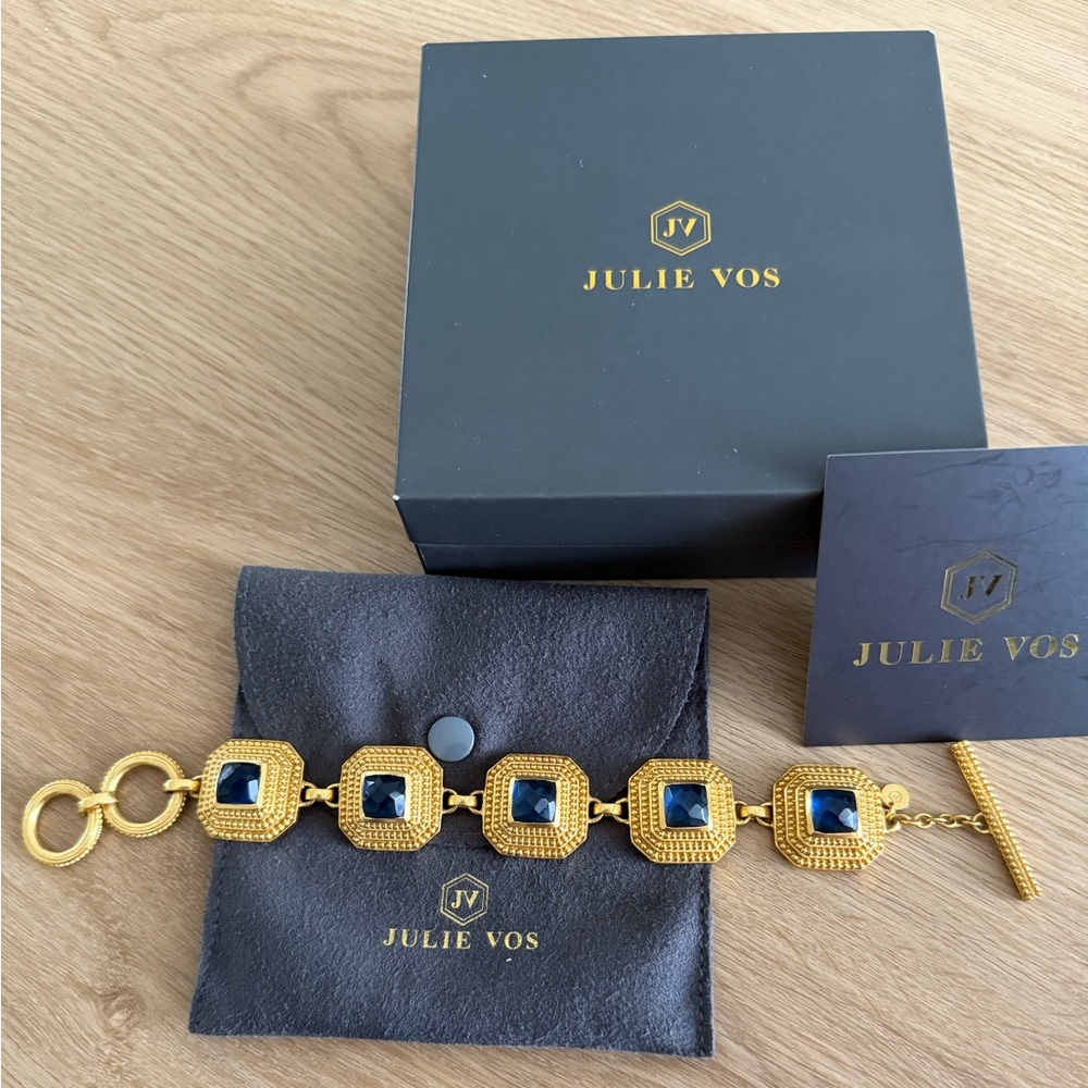 NWOT Julie Vos Gold Plated Bracelet with Blue Accents